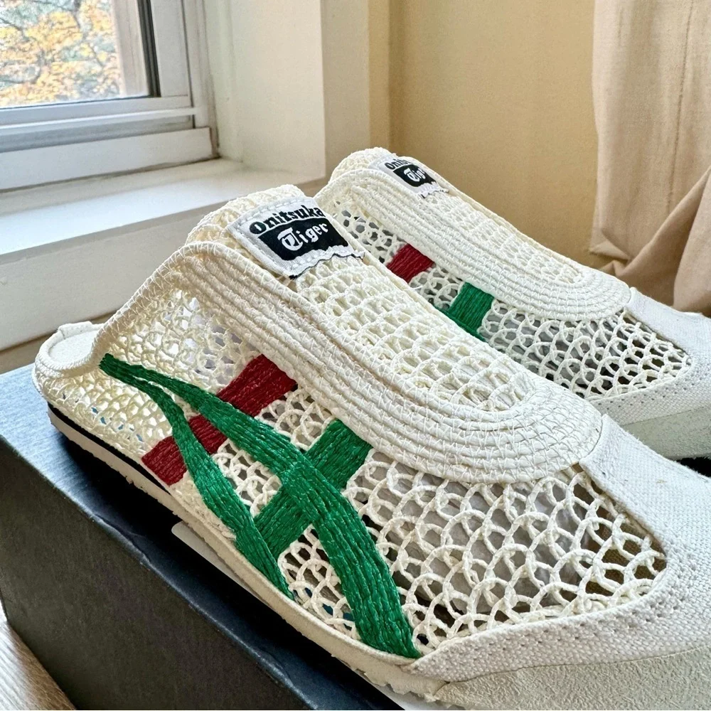 New Onitsuka Tiger Mexico 66 Sabot Slip On Mesh Shoes Cream Green Red Womens 7